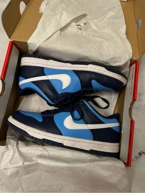 Nike Dunks Kids' Blue Navy Low-Top Sneakers with White Swoosh